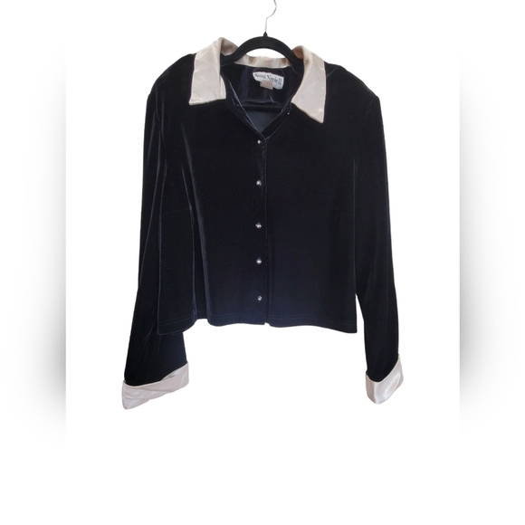 Sz 22W Velour Satin Collar and Cuff Embellished Button Down Blouse - Picture 1 of 6